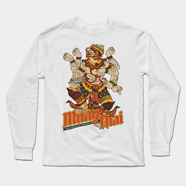 Vintage Muay Thai Hanuman Tattoo Long Sleeve T-Shirt by KewaleeTee